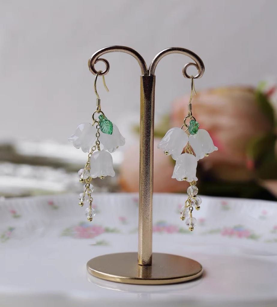 Glass Bead Lily of the Valley Earrings