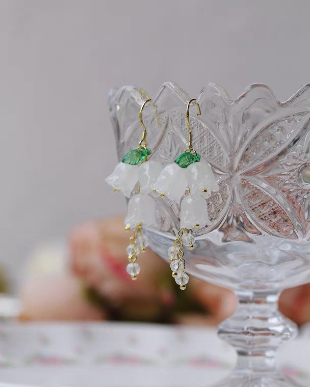 Glass Bead Lily of the Valley Earrings