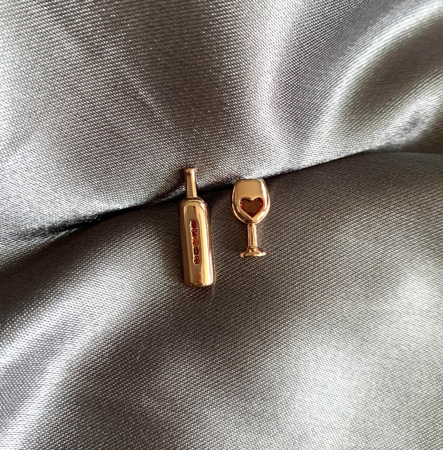 Rose Gold Red Wine and Glass Stud Earrings
