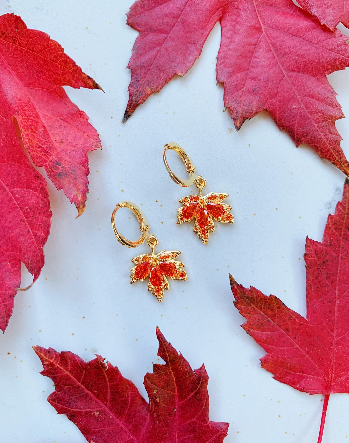 Dainty Maple Leaf Hoop Earrings