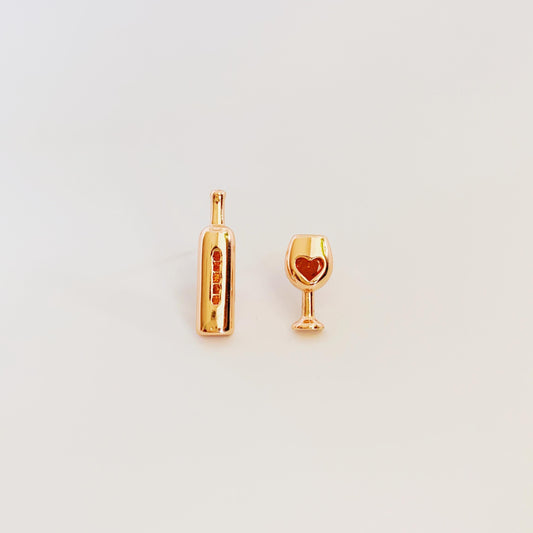 Rose Gold Red Wine and Glass Stud Earrings