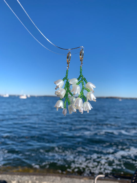 Unique Beaded Lily of the Valley Earrings