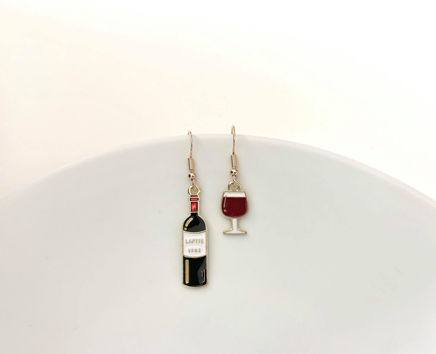 Unique Red Wine and Glass Earrings