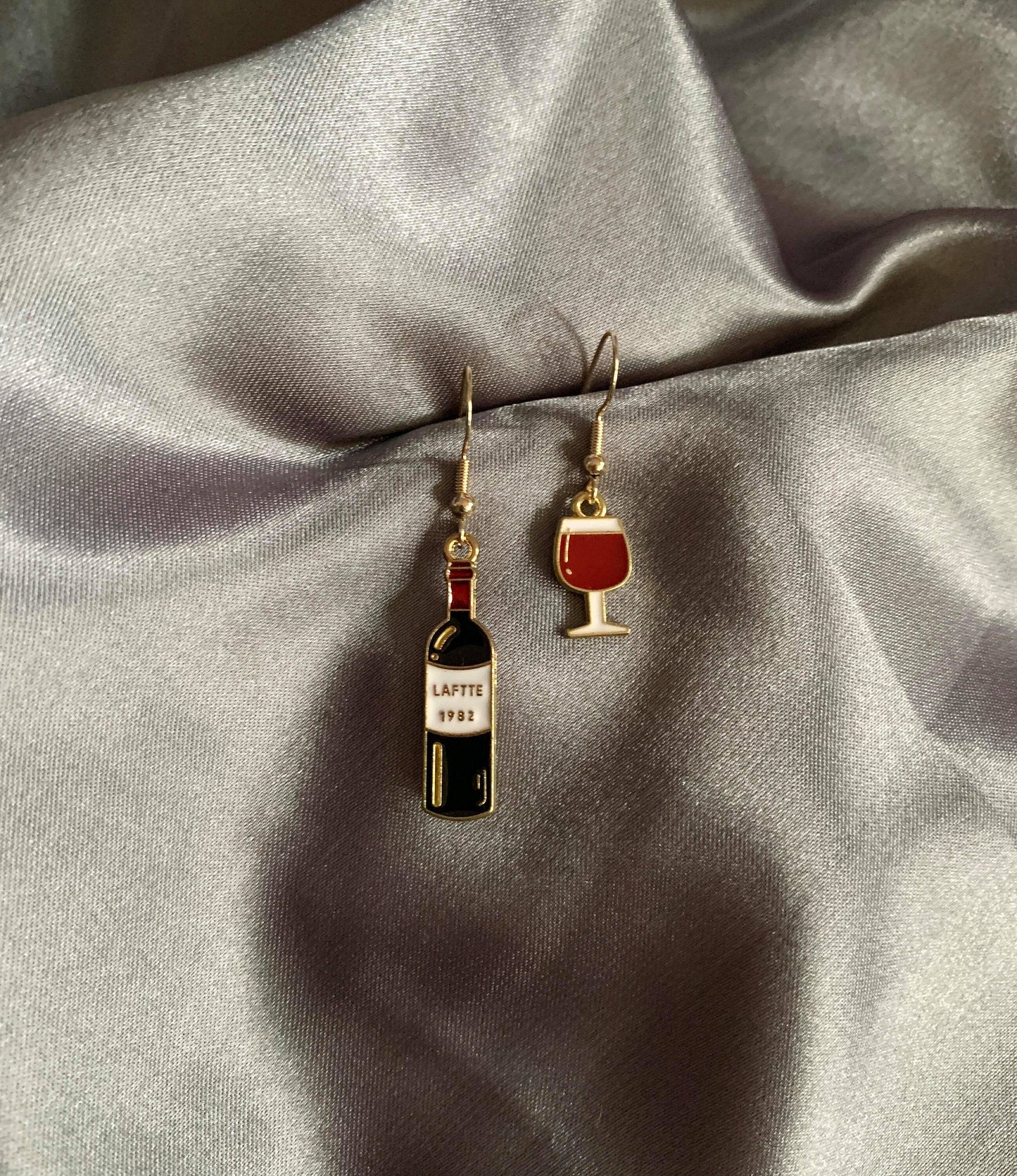 Unique Red Wine and Glass Earrings