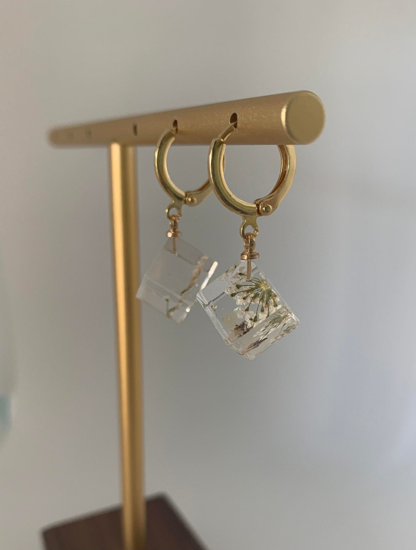 Unique Preserved Dandelion Cube Earrings