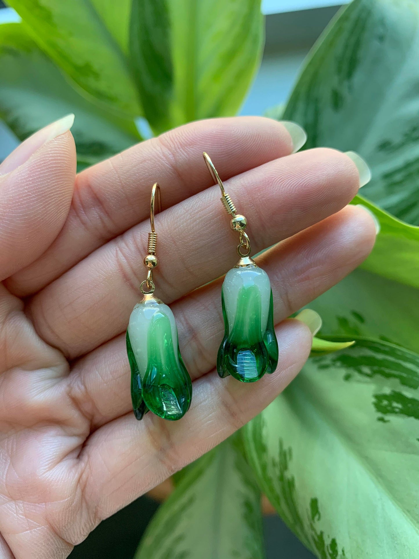 Glass Bead Bok choy Earrings