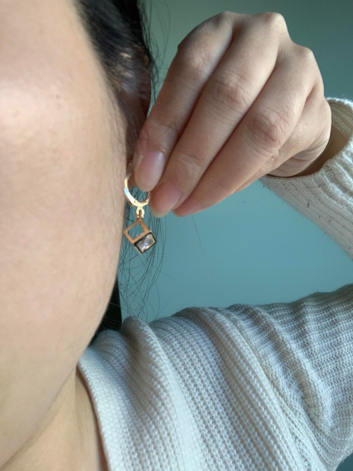 Dainty Small Cube Huggie Hoop Earrings
