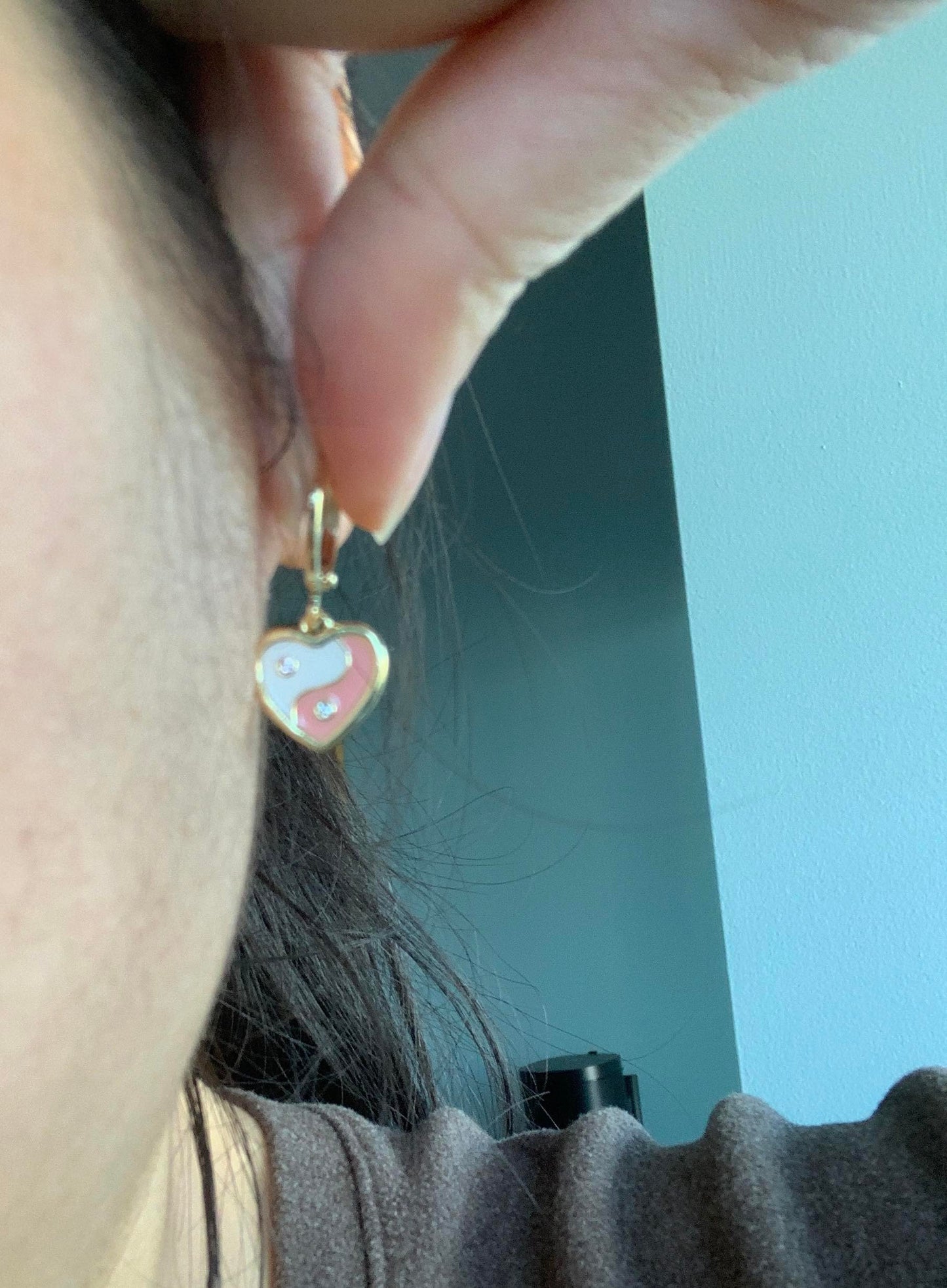 Dainty Pink Yin Yang Heart Earrings