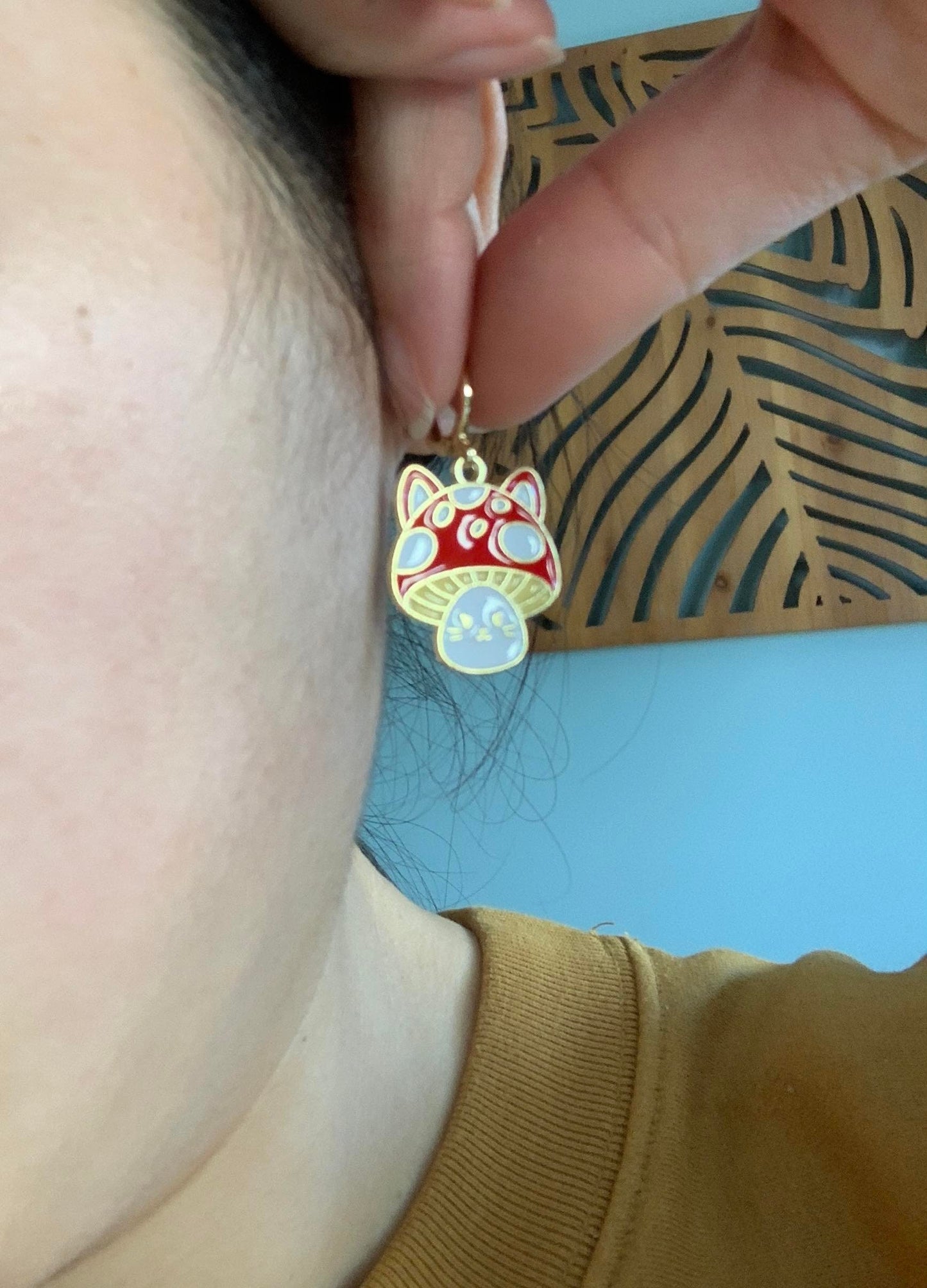 Unique Mushroom Cat Drop Earrings