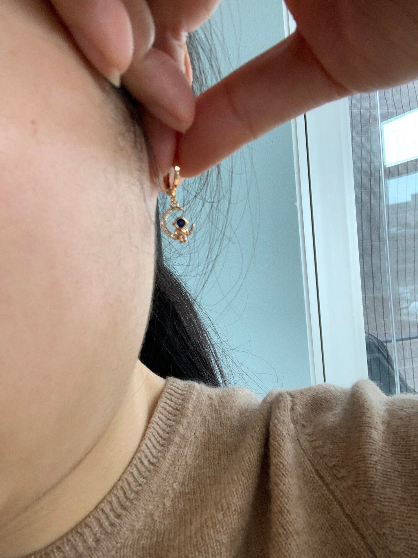 Dainty Astronaut Huggie Earrings