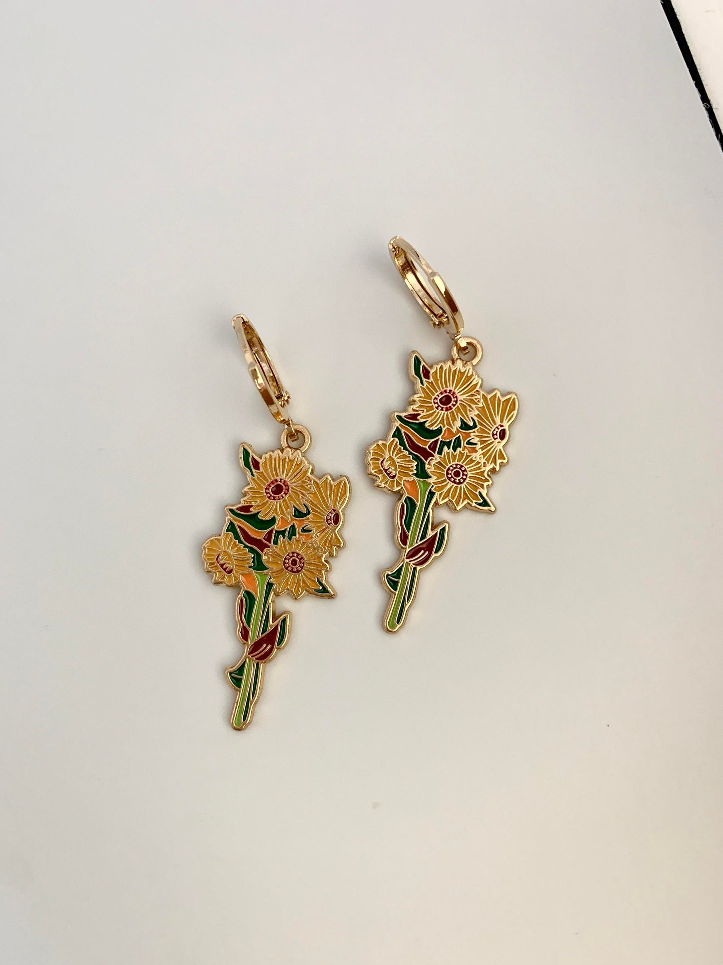 Unique Sunflower Huggie Earrings