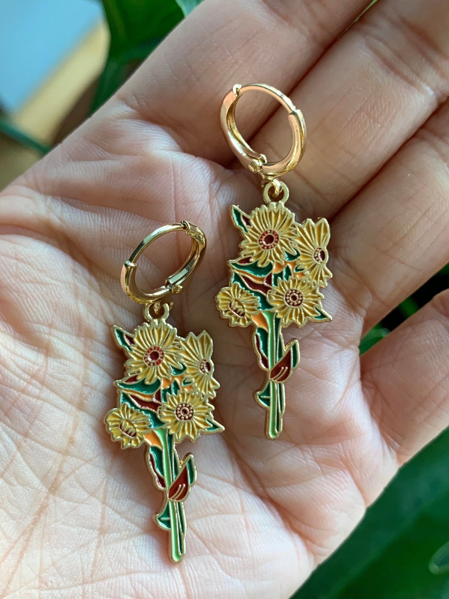Unique Sunflower Huggie Earrings