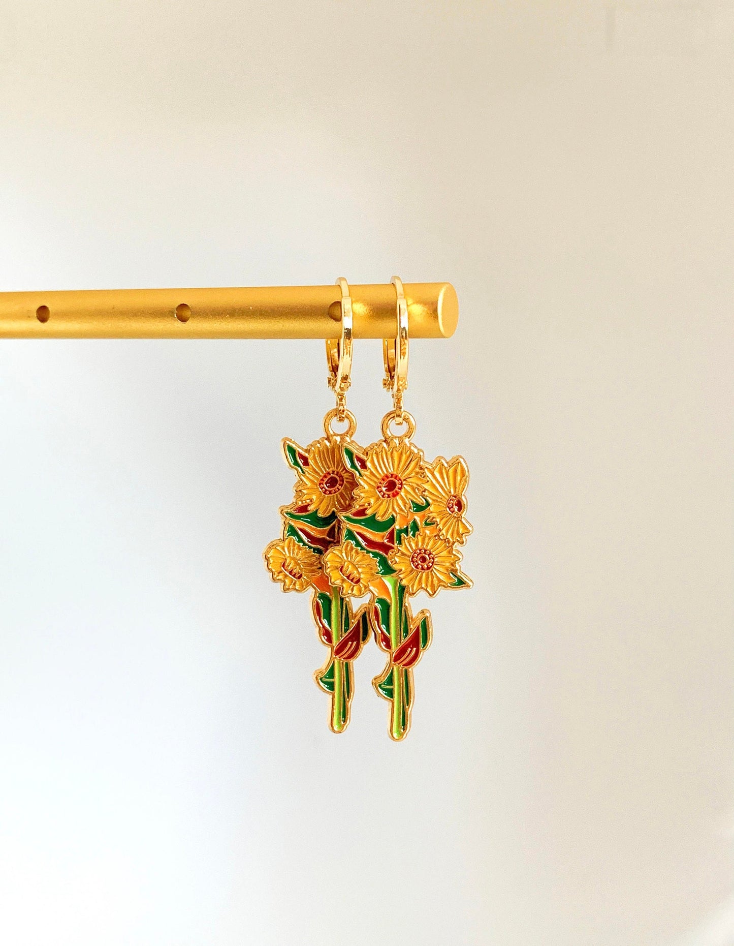 Unique Sunflower Huggie Earrings