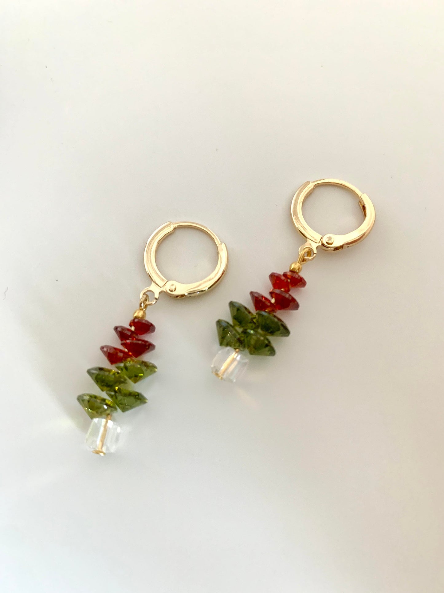 Beaded Christmas Tree Huggie Earrings