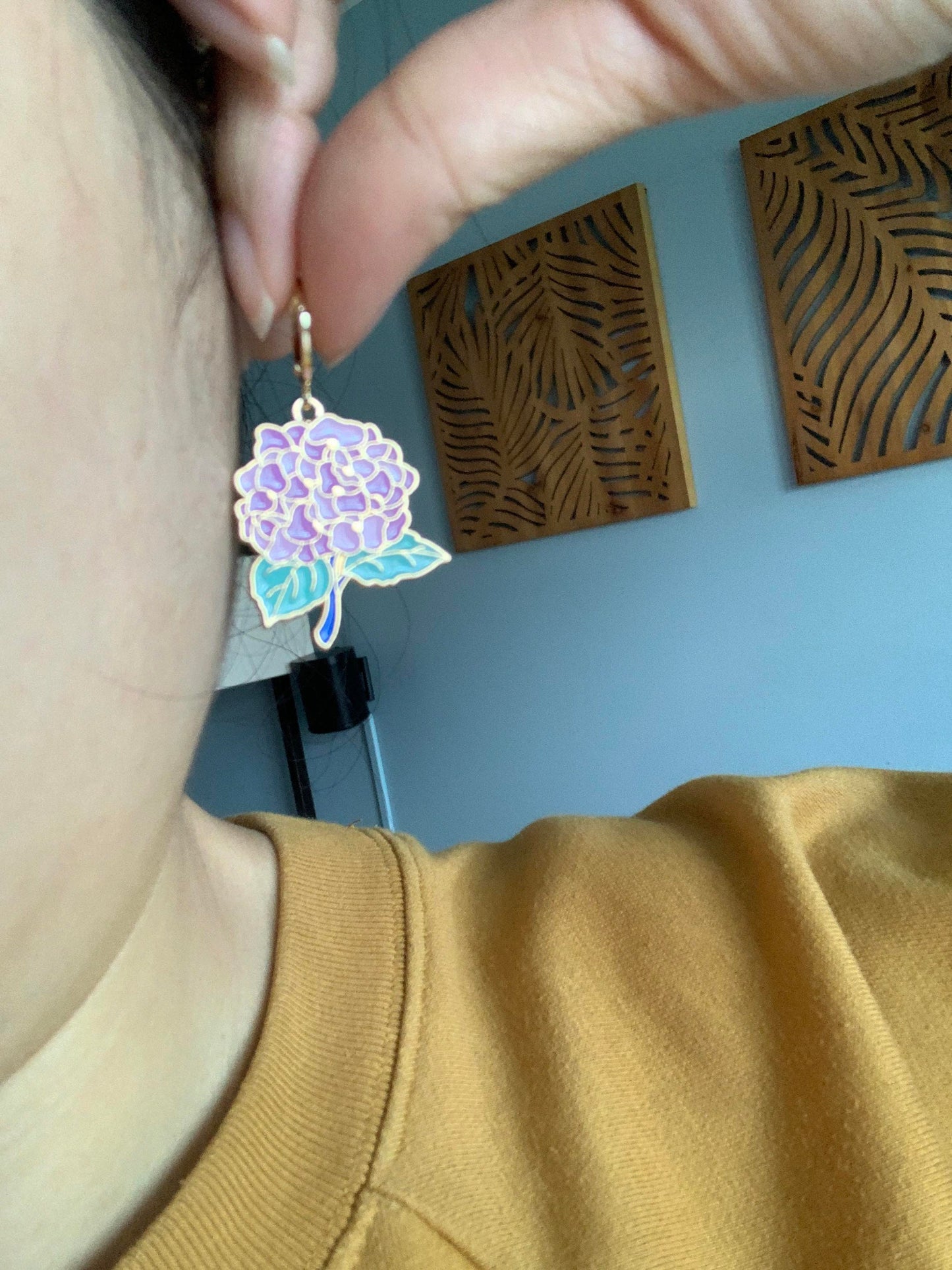 Unique Hydrangea Huggie Earrings
