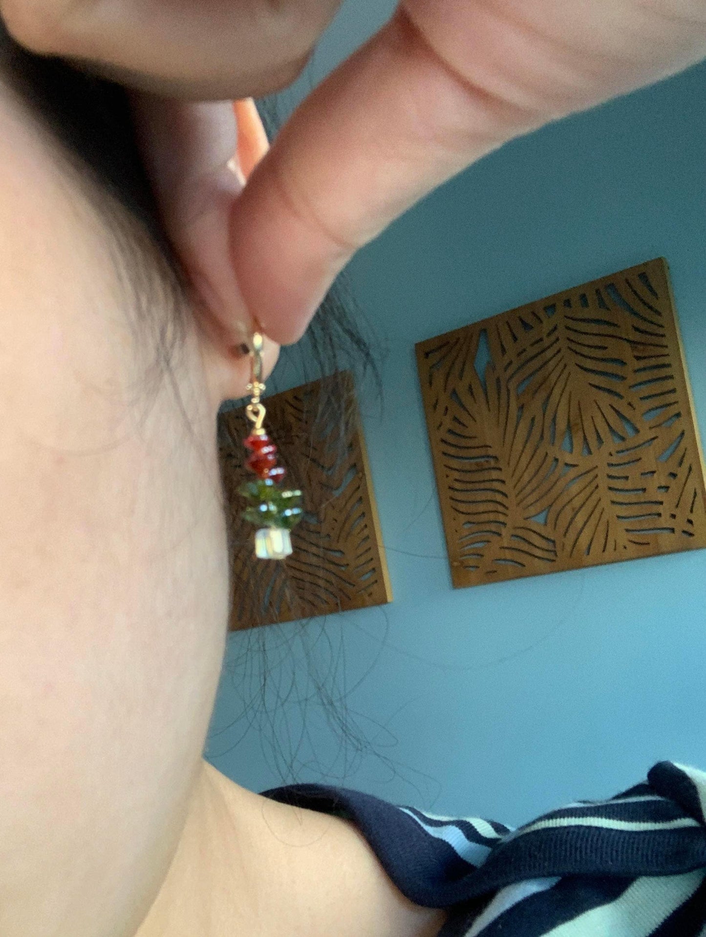 Beaded Christmas Tree Huggie Earrings