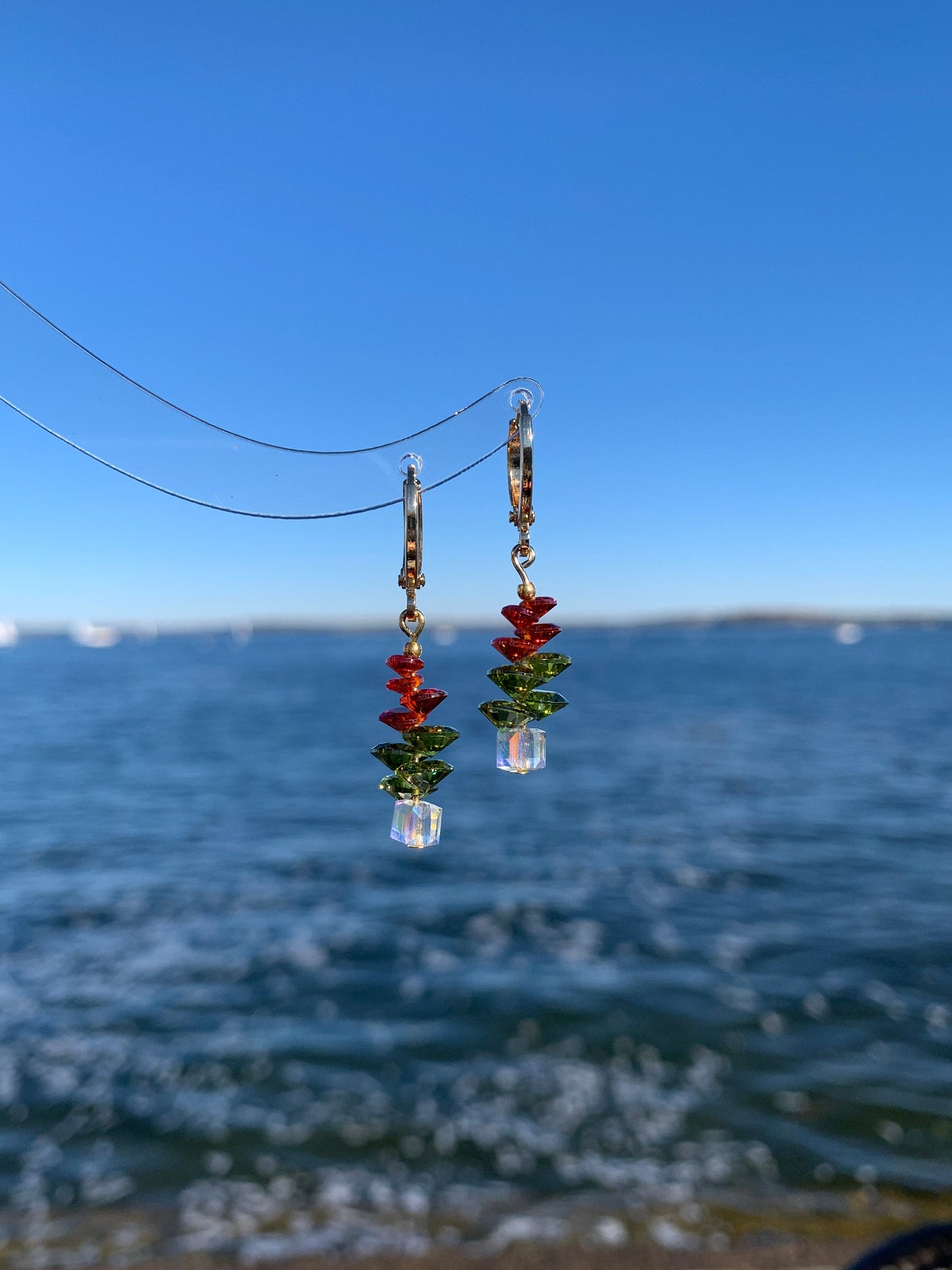 Beaded Christmas Tree Huggie Earrings