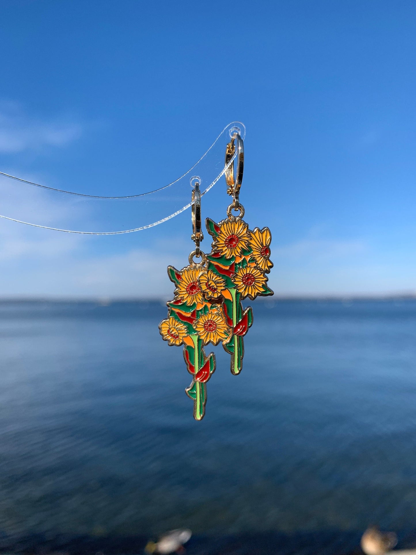 Unique Sunflower Huggie Earrings