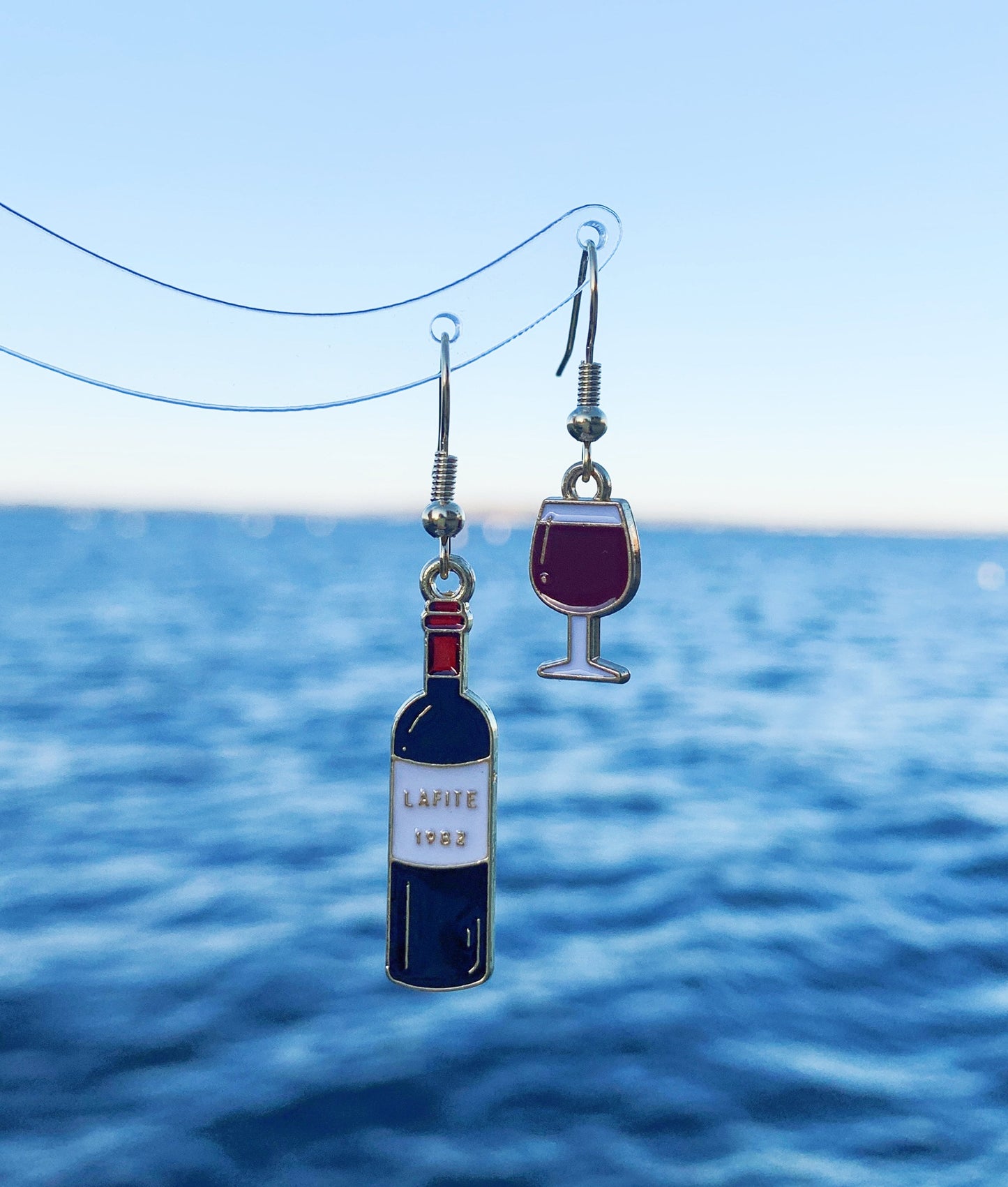 Unique Red Wine and Glass Earrings