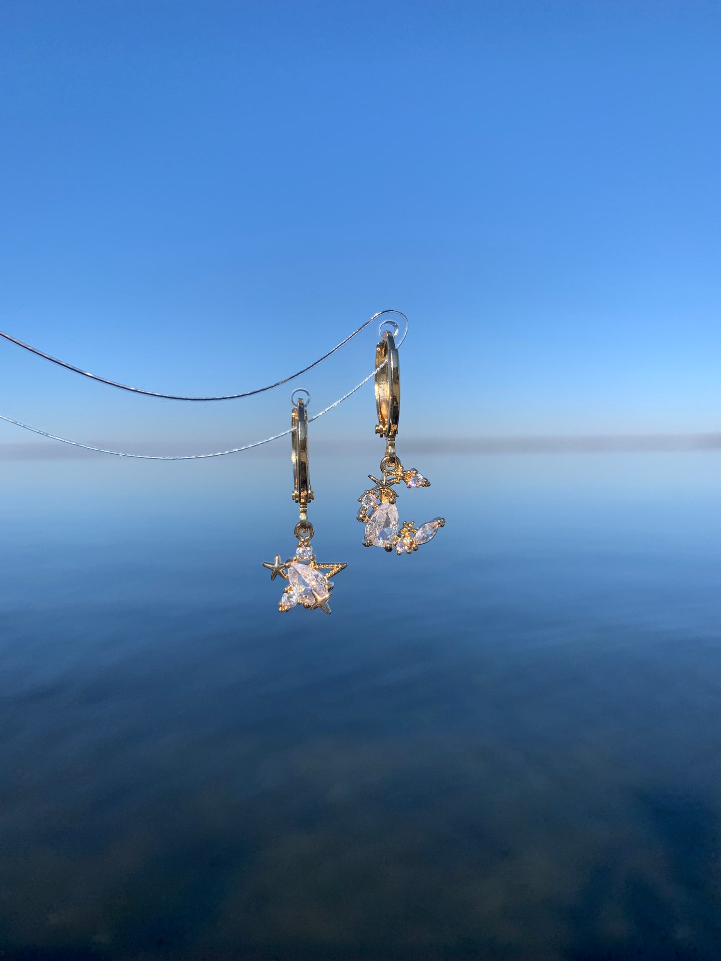 Mismatch Moon and Star Huggie Earrings