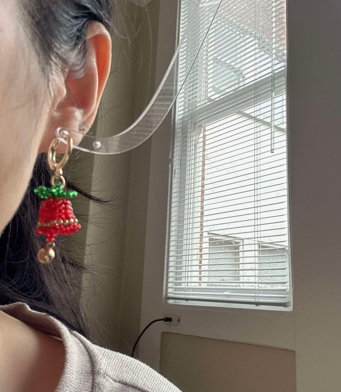 Beaded Jingle Bell Huggie Earrings