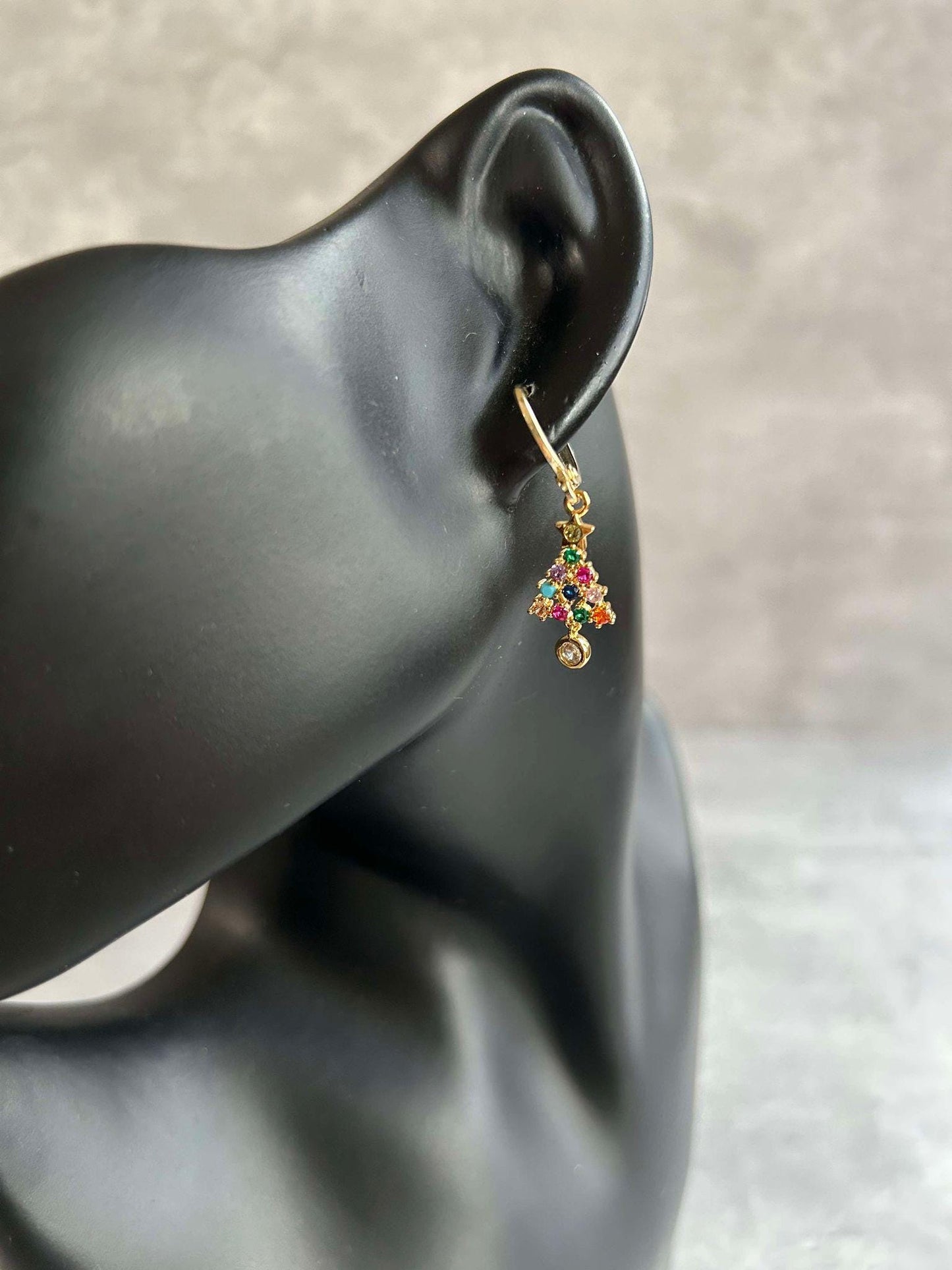 Unique 14K Gold Plated Christmas Tree Earrings