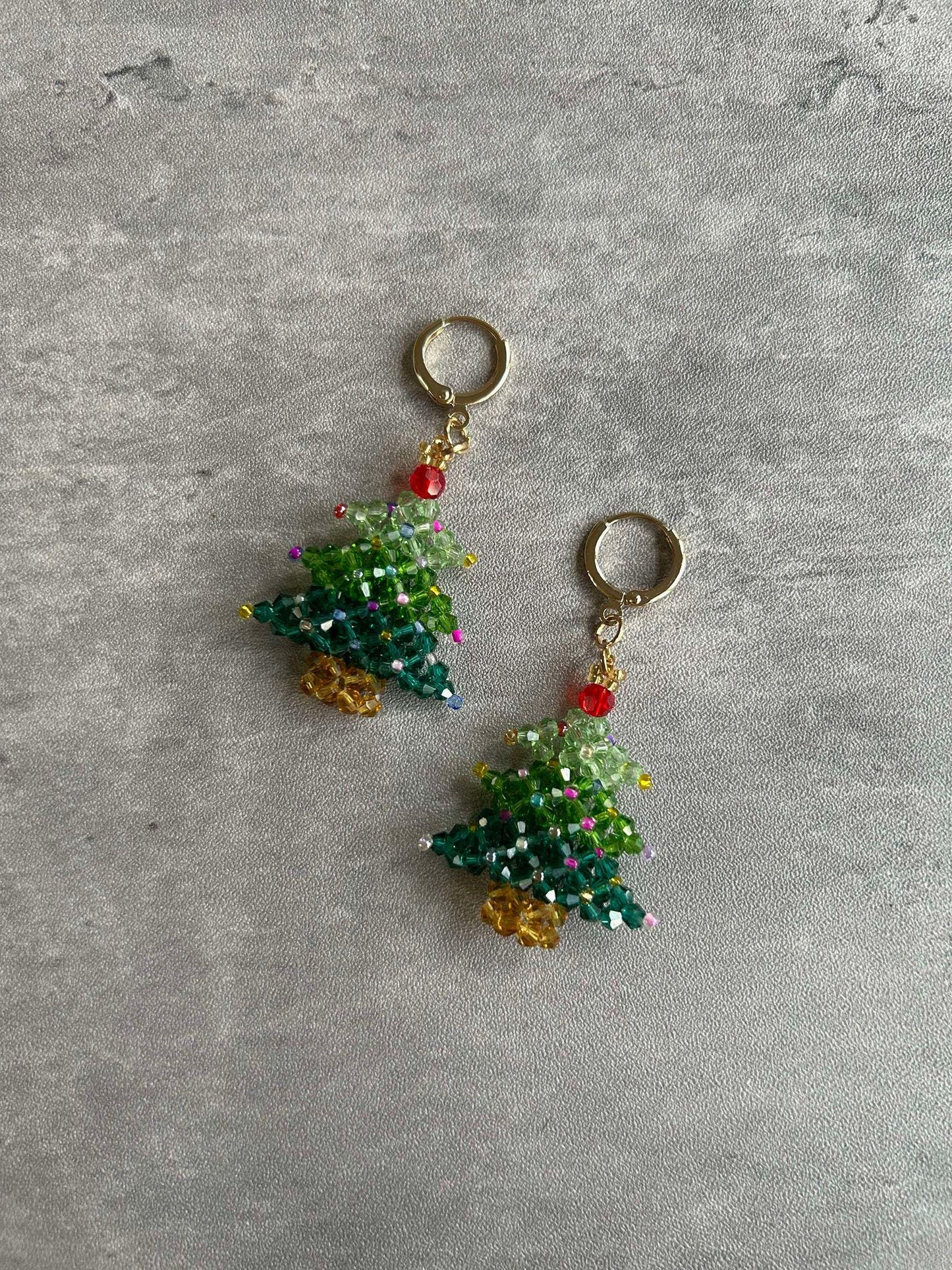 Unique Beaded Christmas Tree Earrings