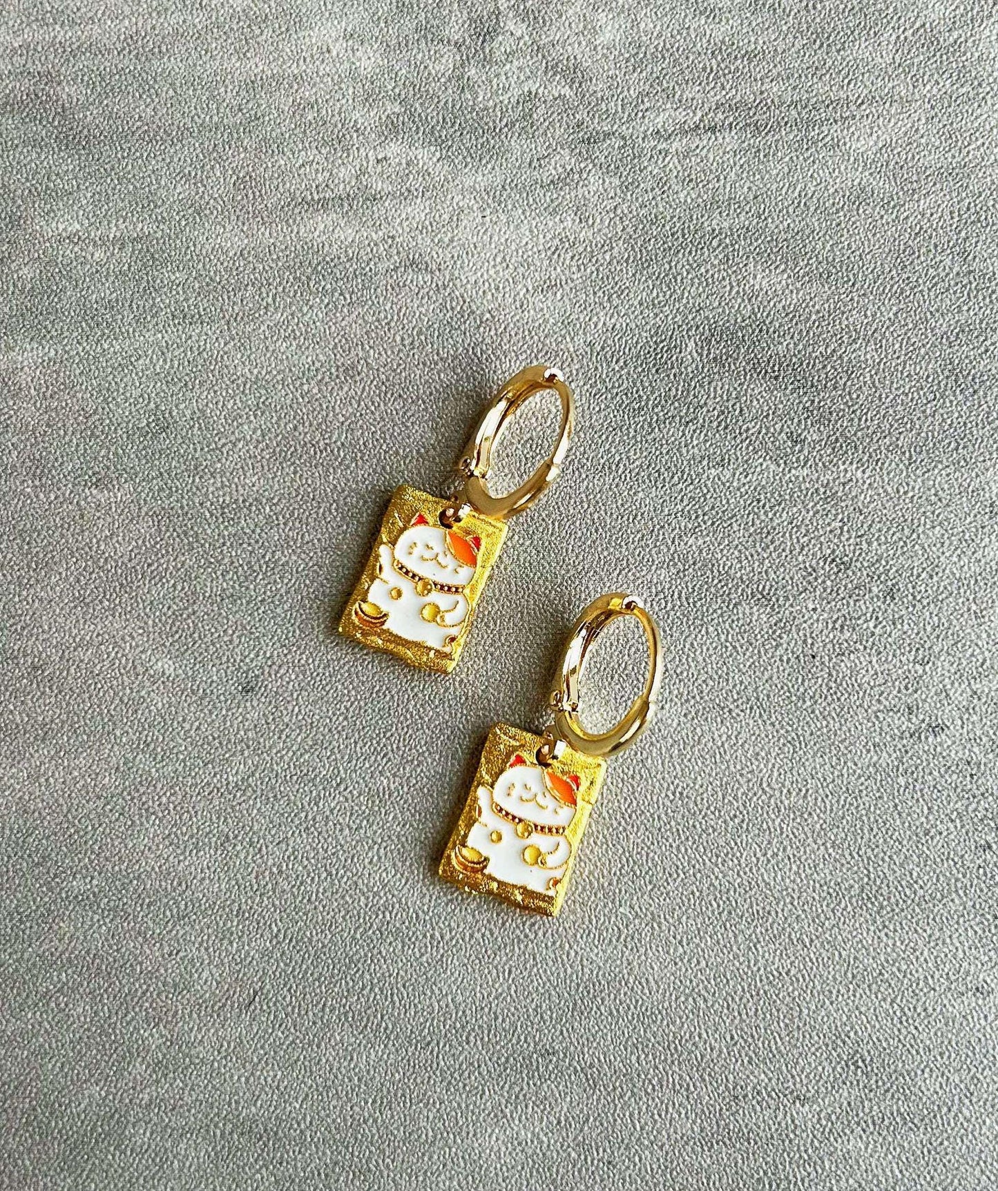 Dainty 14K Gold Plated Lucky Cat Huggie Earrings