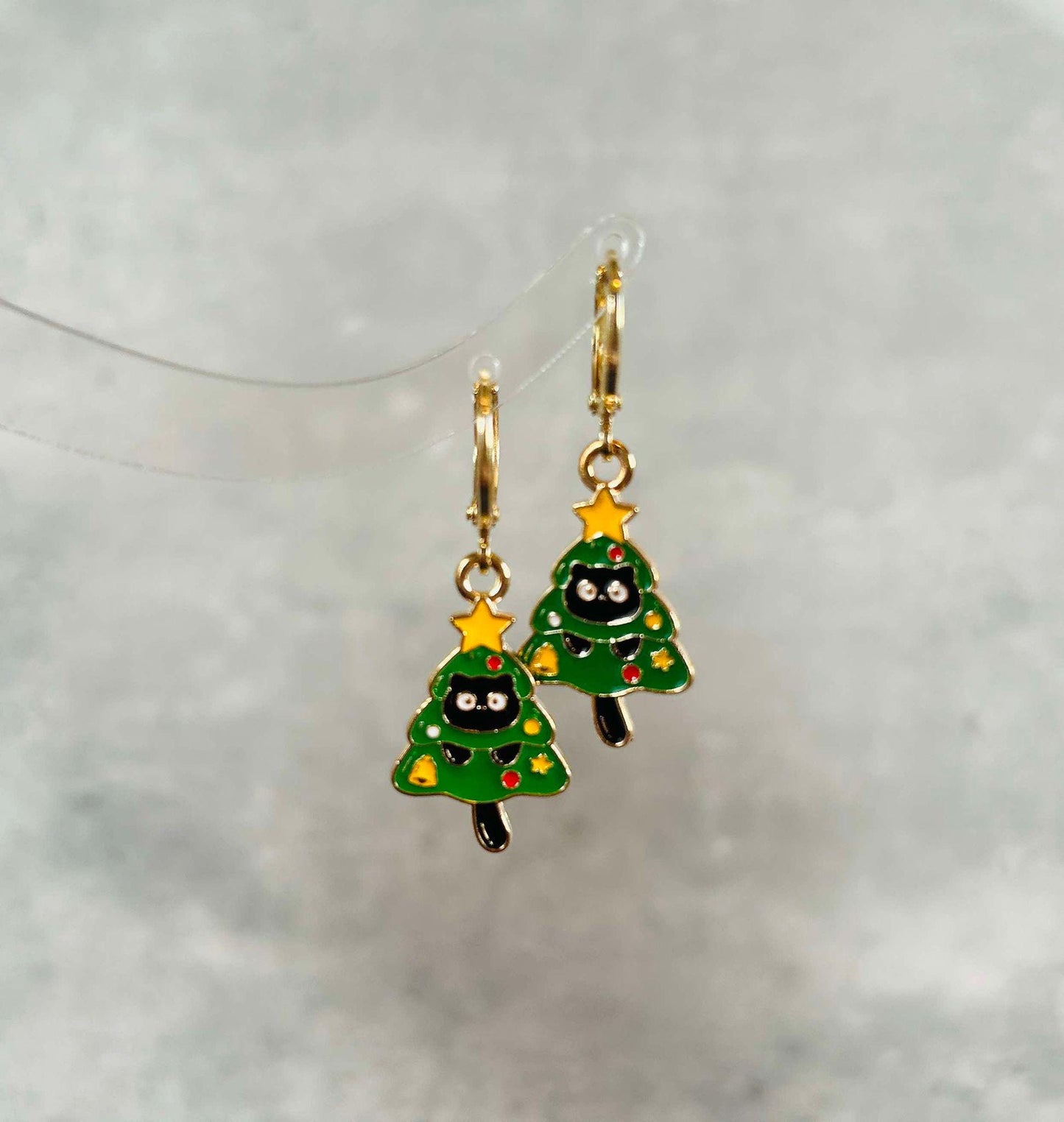 Unique Cat in Christmas Tree Earrings
