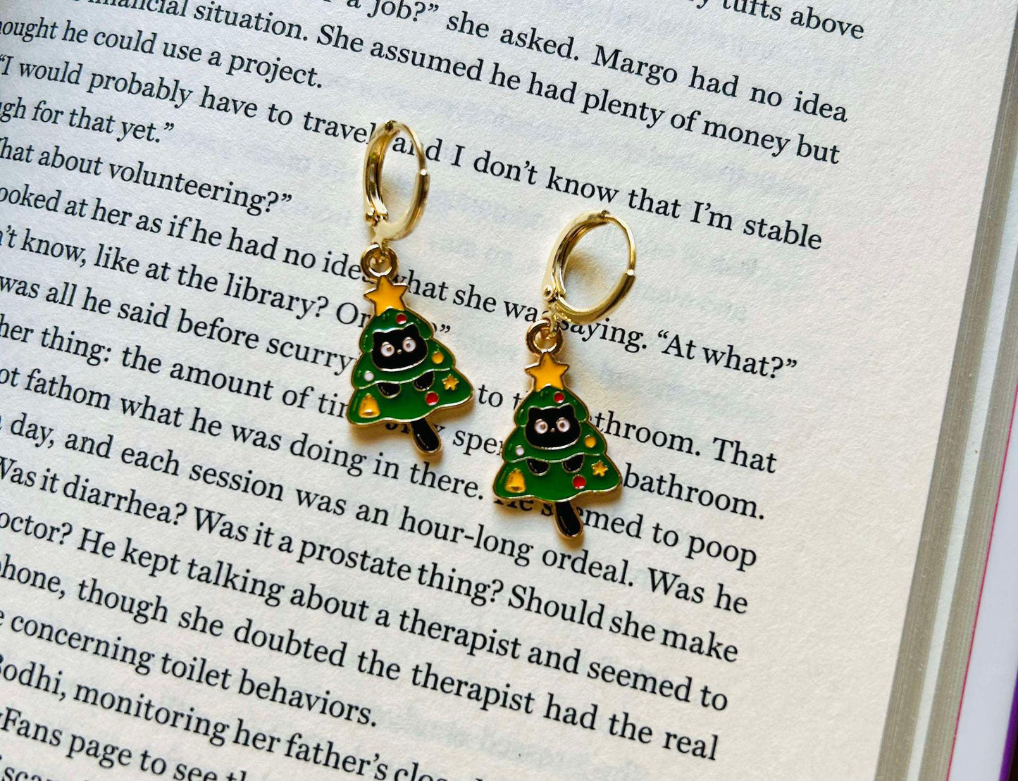 Unique Cat in Christmas Tree Earrings