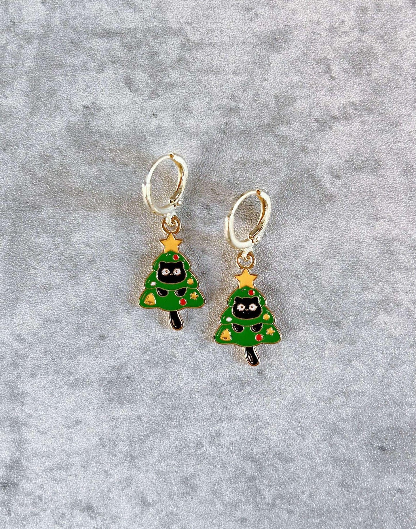 Unique Cat in Christmas Tree Earrings