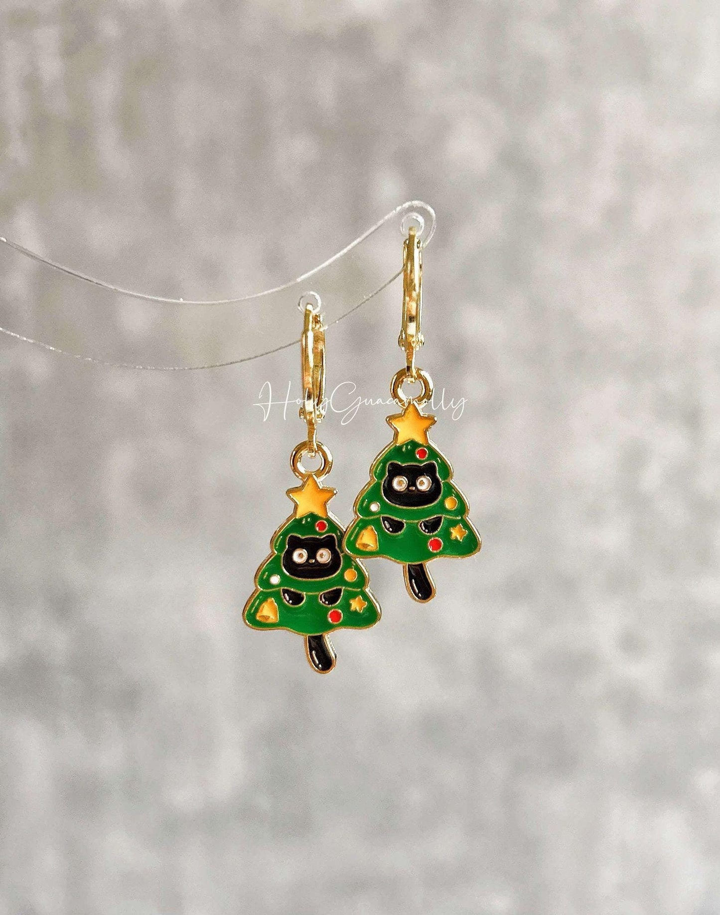 Unique Cat in Christmas Tree Earrings