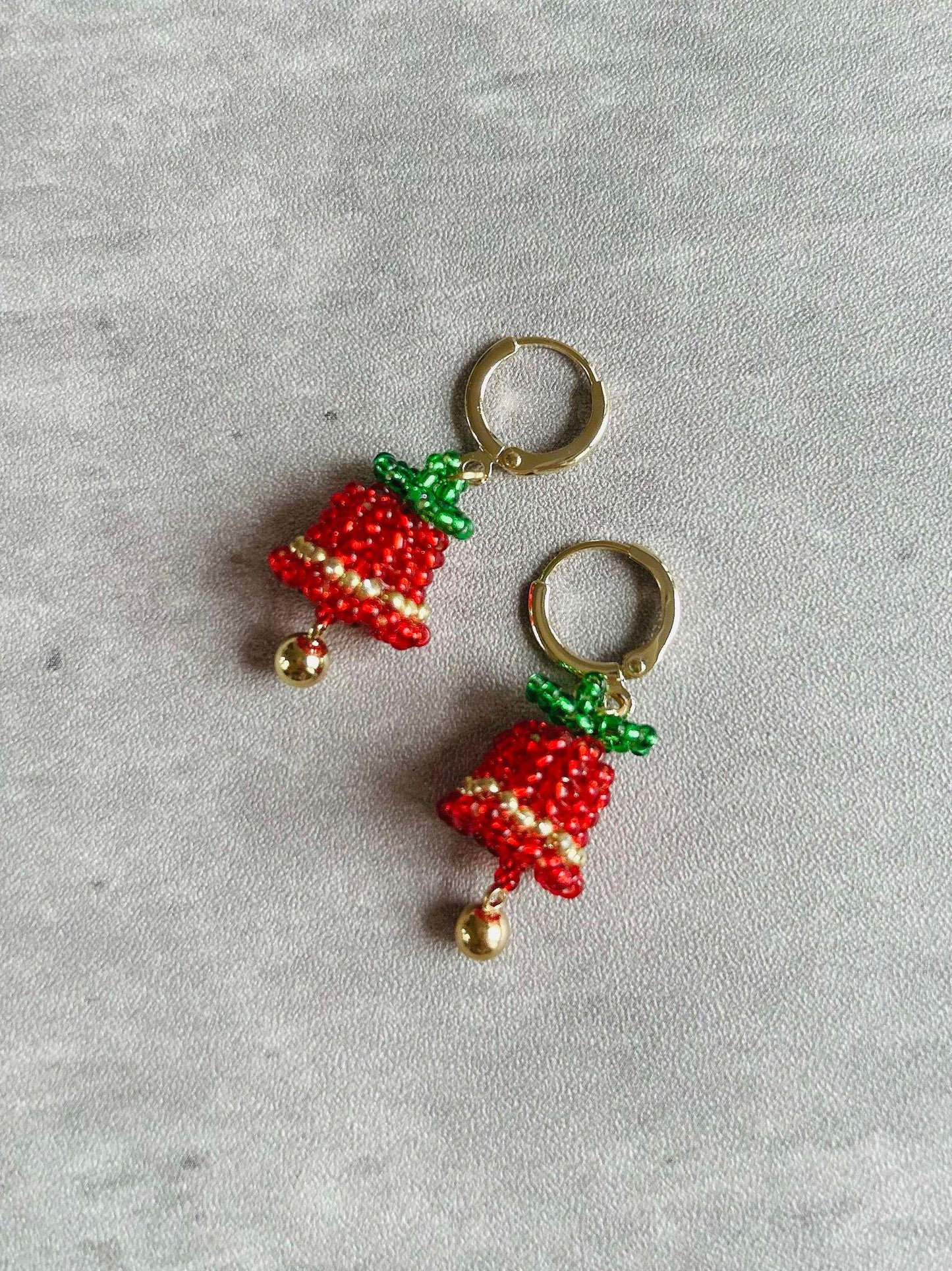 Beaded Jingle Bell Huggie Earrings