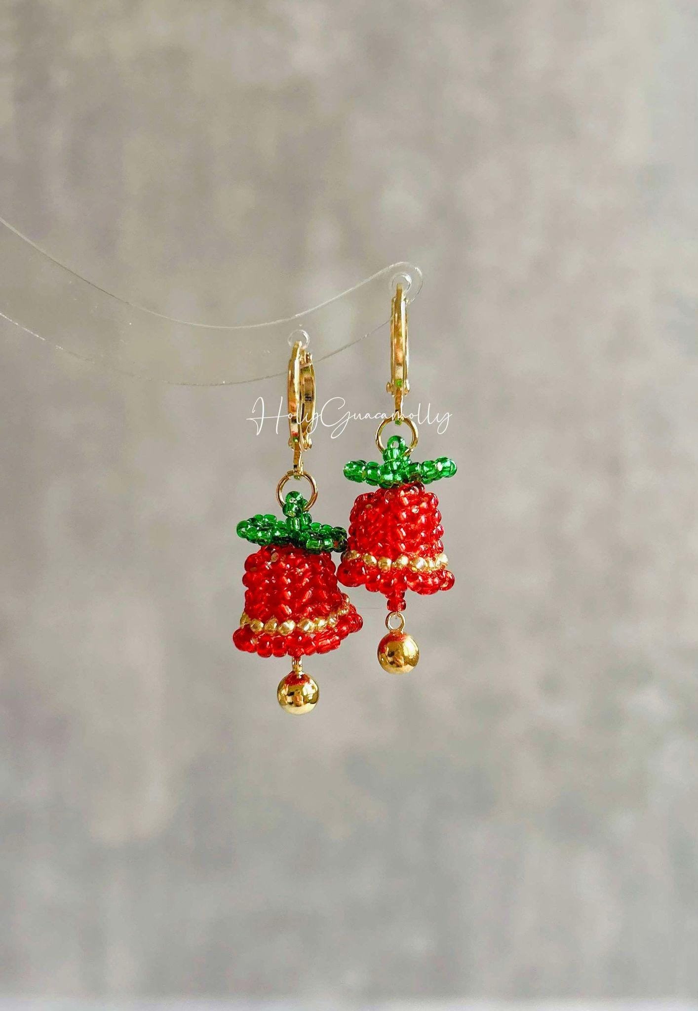 Beaded Jingle Bell Huggie Earrings