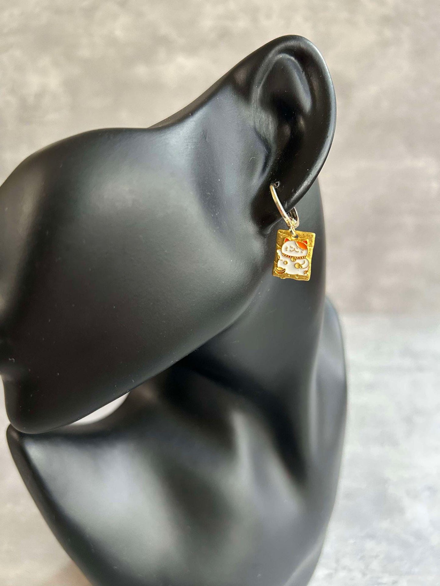 Dainty 14K Gold Plated Lucky Cat Huggie Earrings