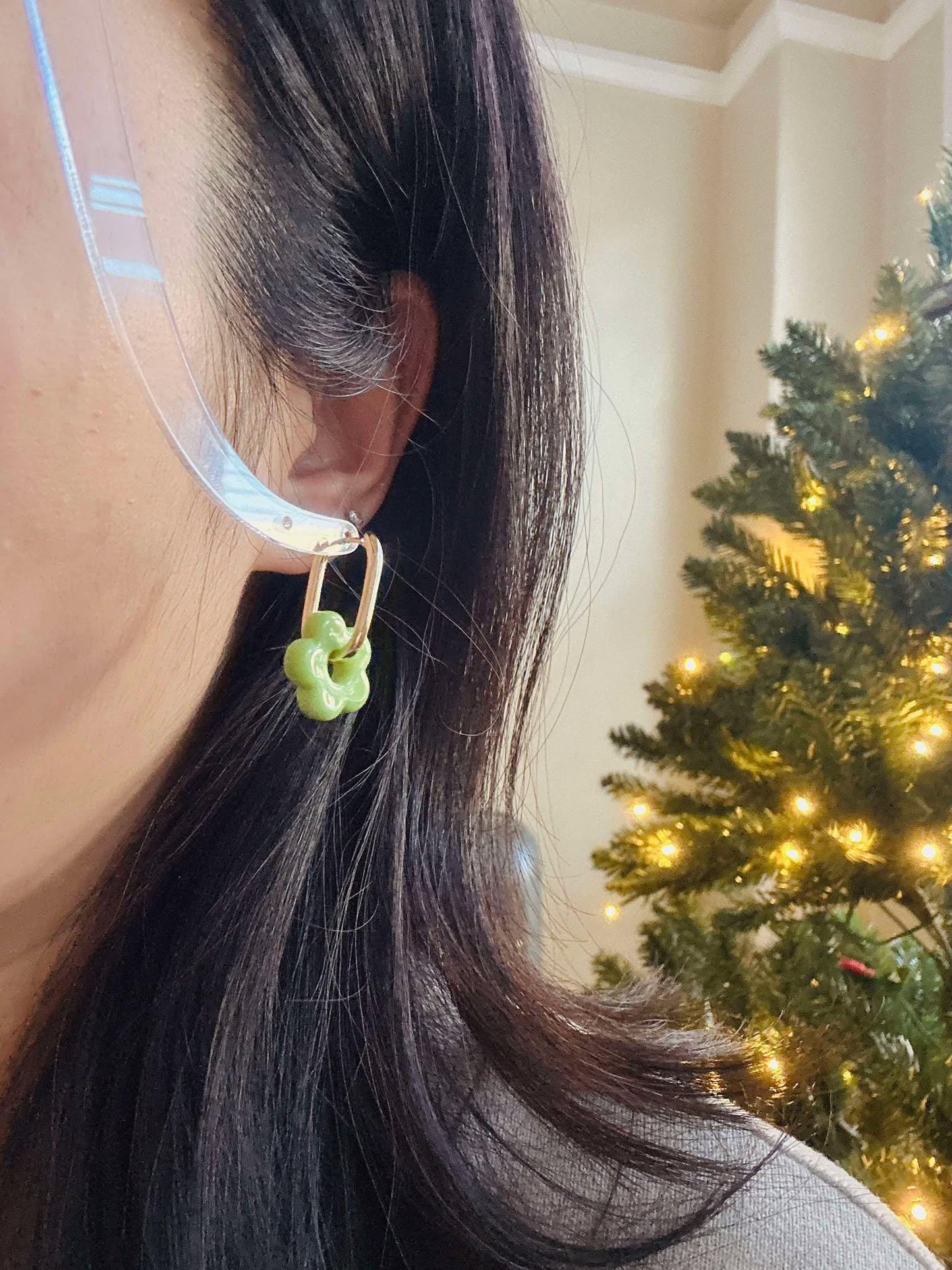 Dainty 14K Gold Plated Flower Hoop Earring