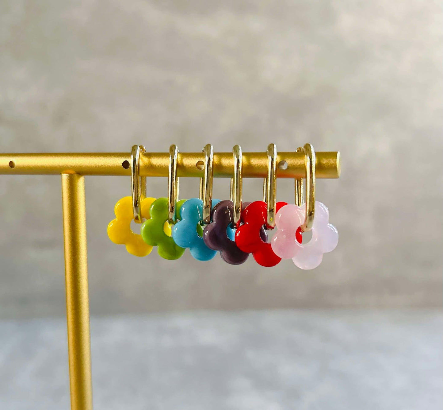 Dainty 14K Gold Plated Flower Hoop Earring