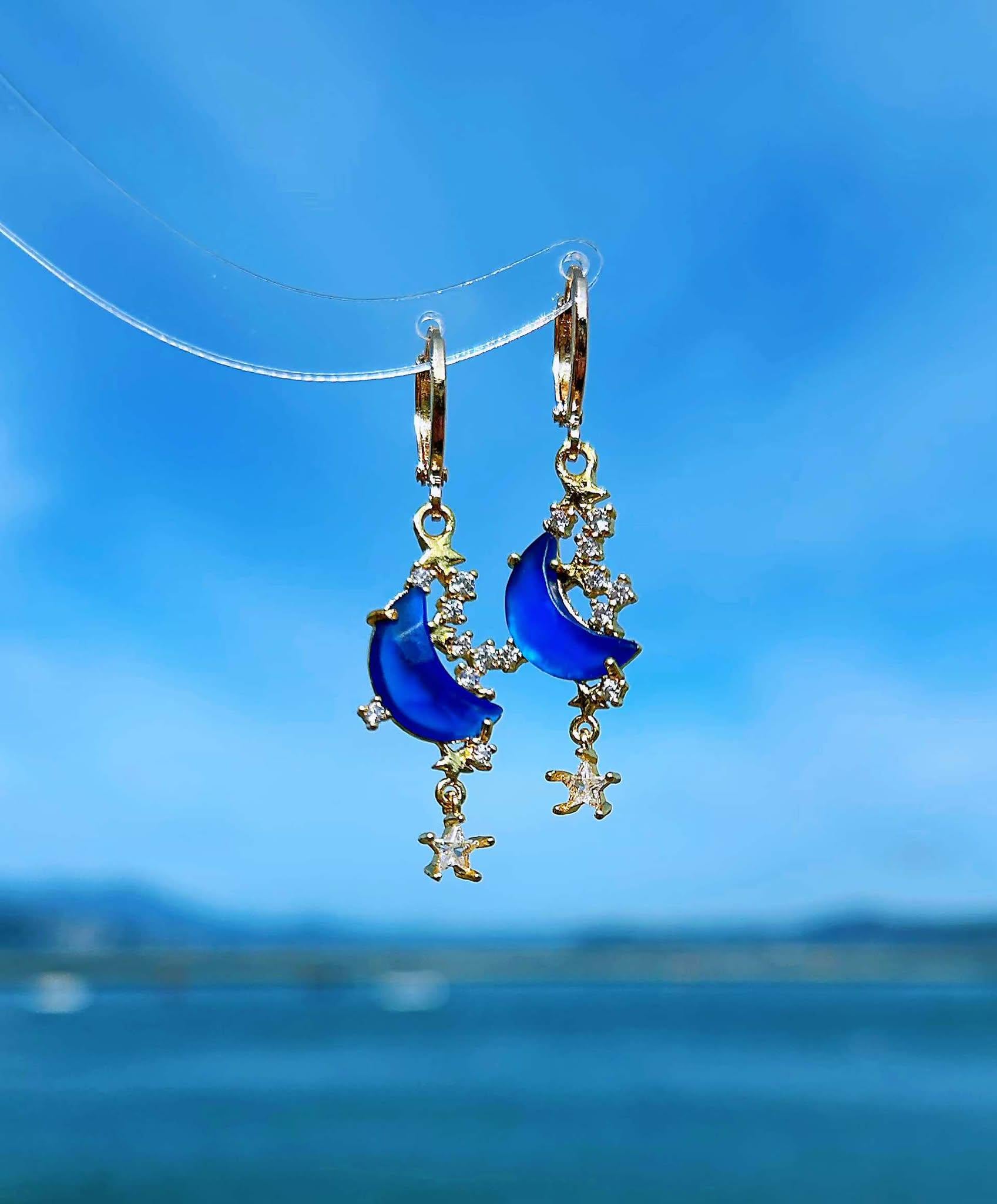 Dainty Blue Moon Earrings HolyGuacamolly Dainty Blue Moon Earrings HolyGuacamolly