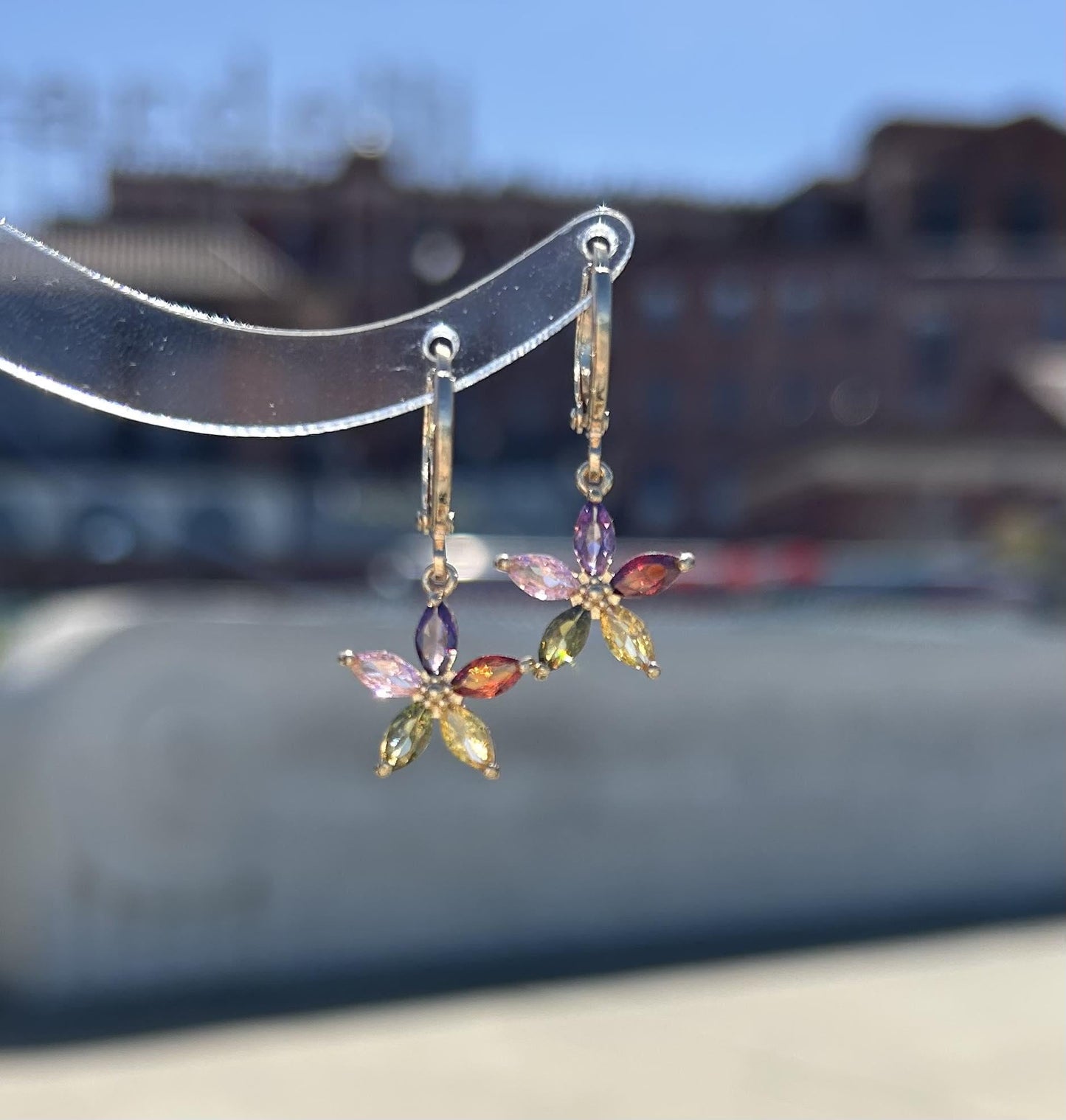 Dainty Rainbow Flower Huggie Earrings