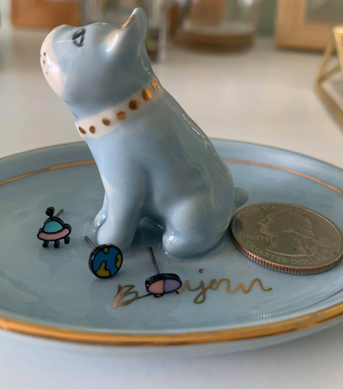 Mini Alien UFO Earth Earrings Set Silver Post Earrings