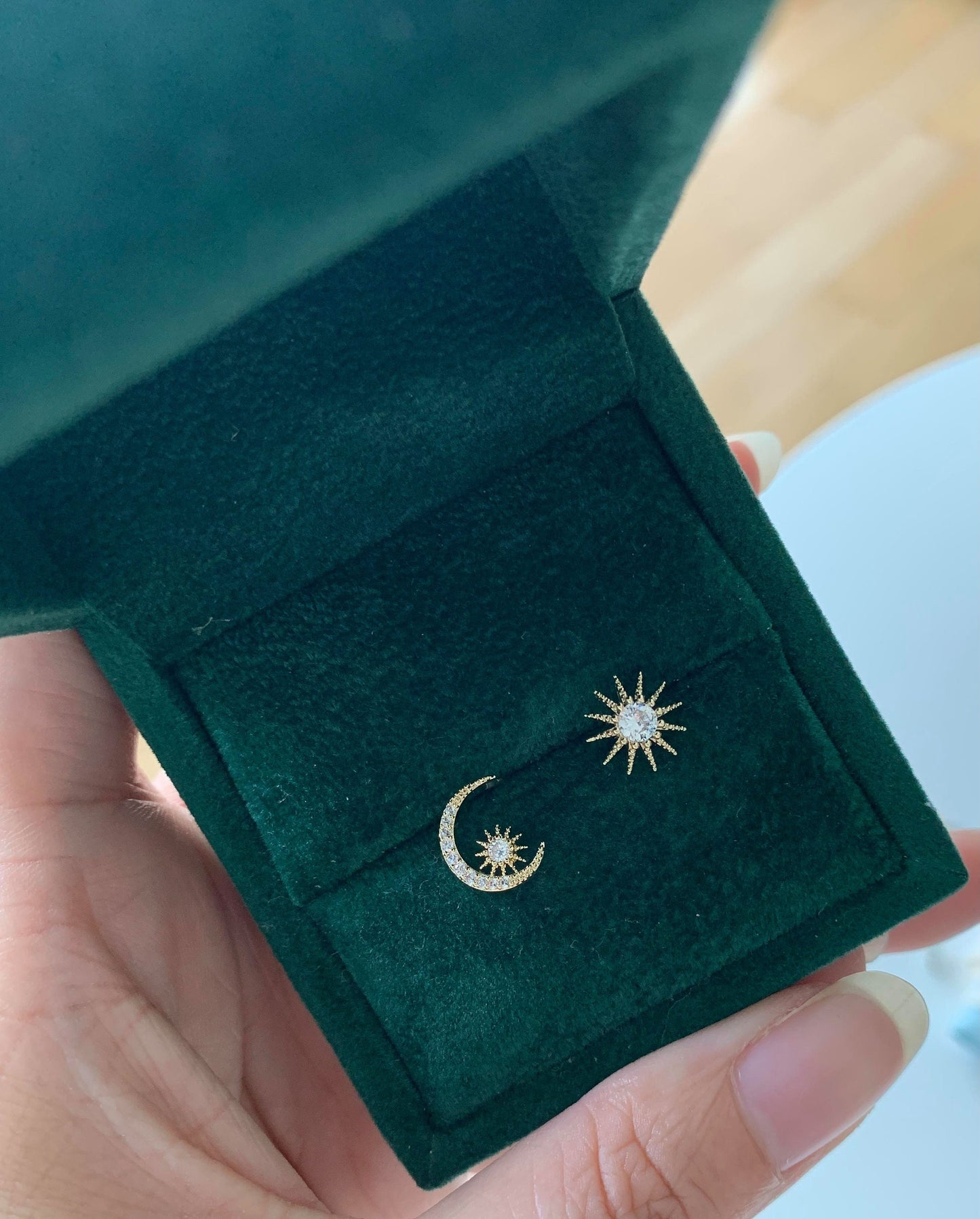 Dainty Sun and Moon Stud Earrings