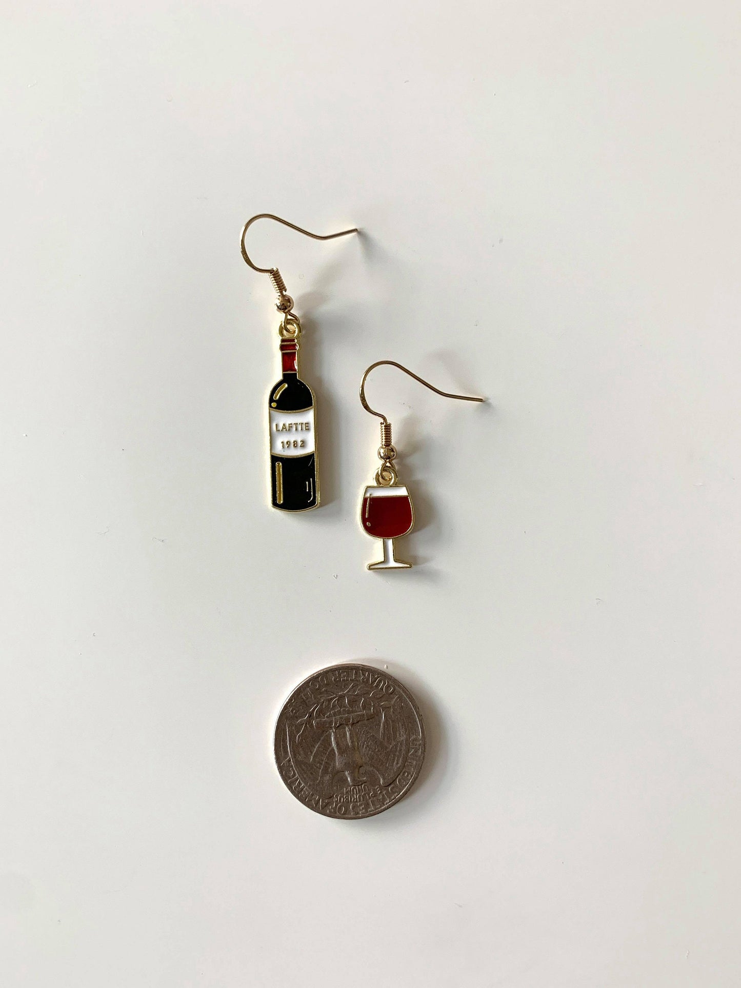Unique Red Wine and Glass Earrings