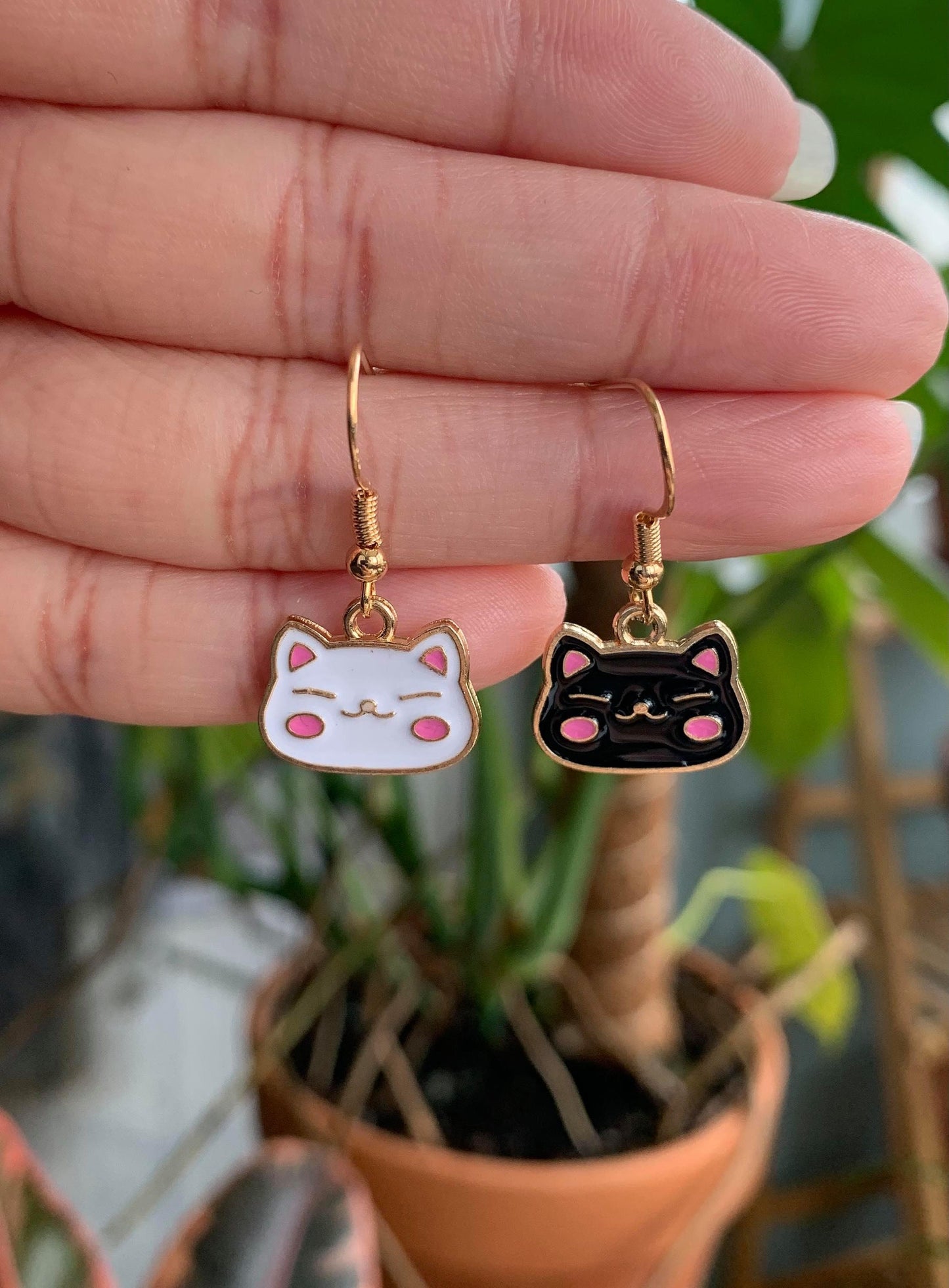 Unique Black and White Cat Earrings