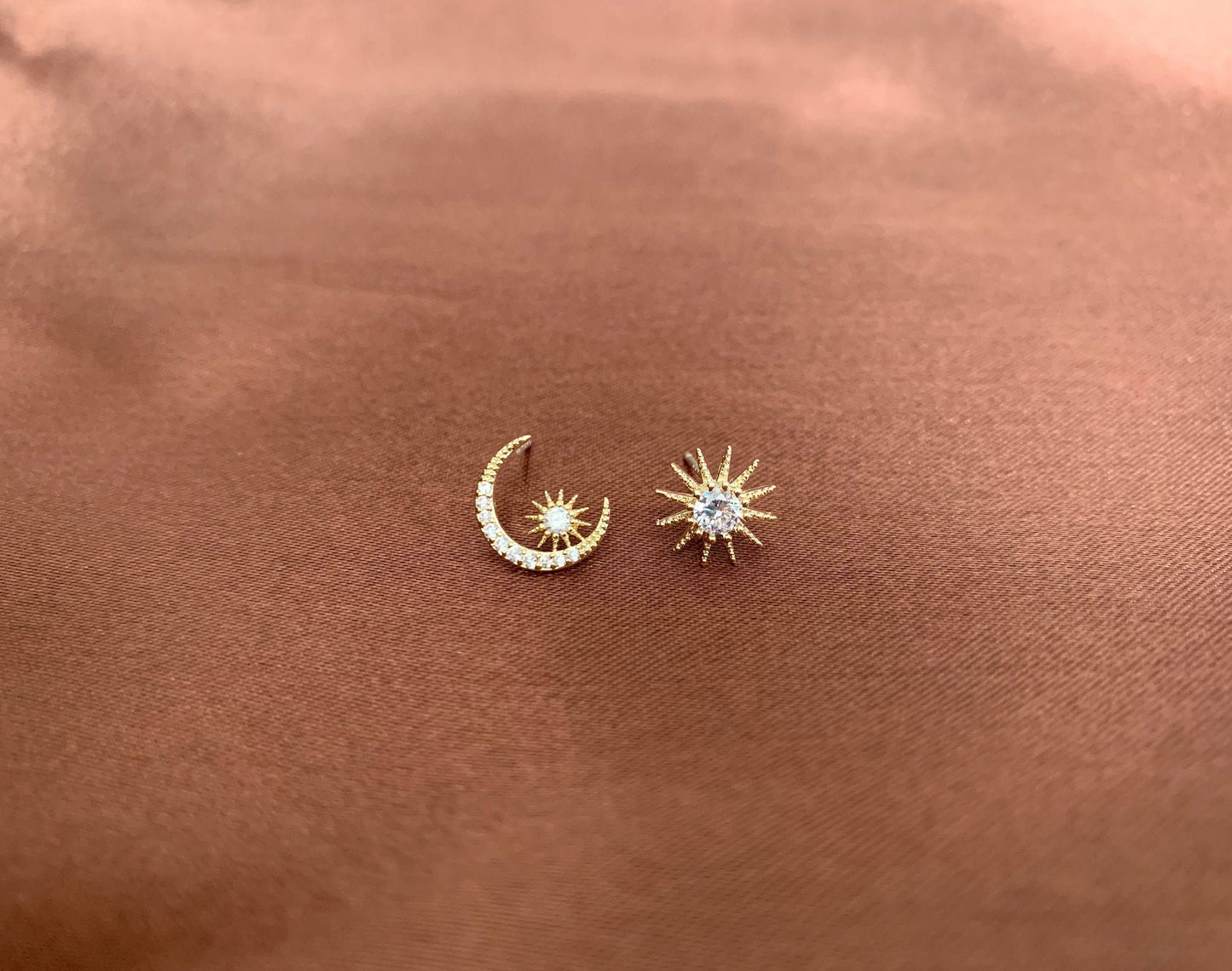 Dainty Sun and Moon Stud Earrings