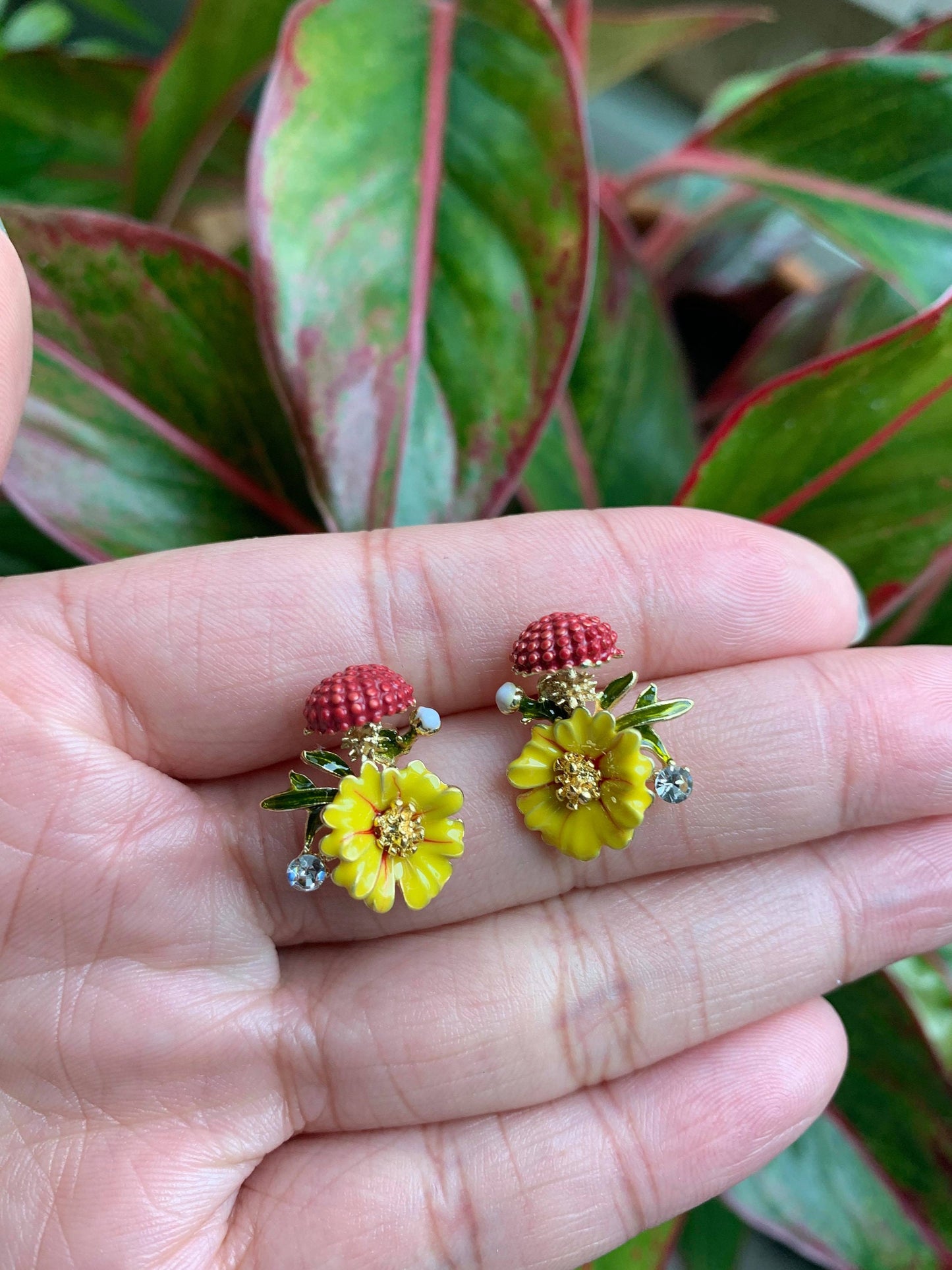 Enamel Mushroom & Flower Earring