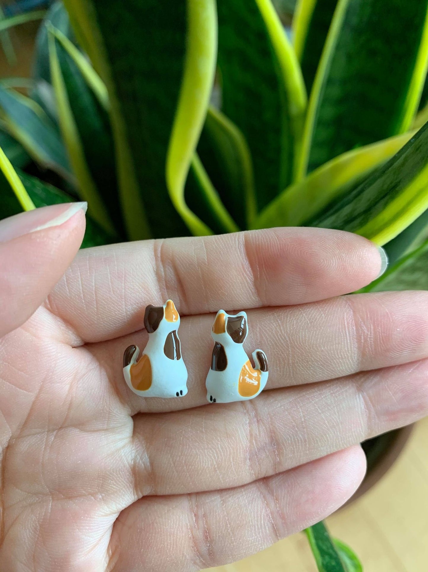 Unique Calico Cat Stud Earrings