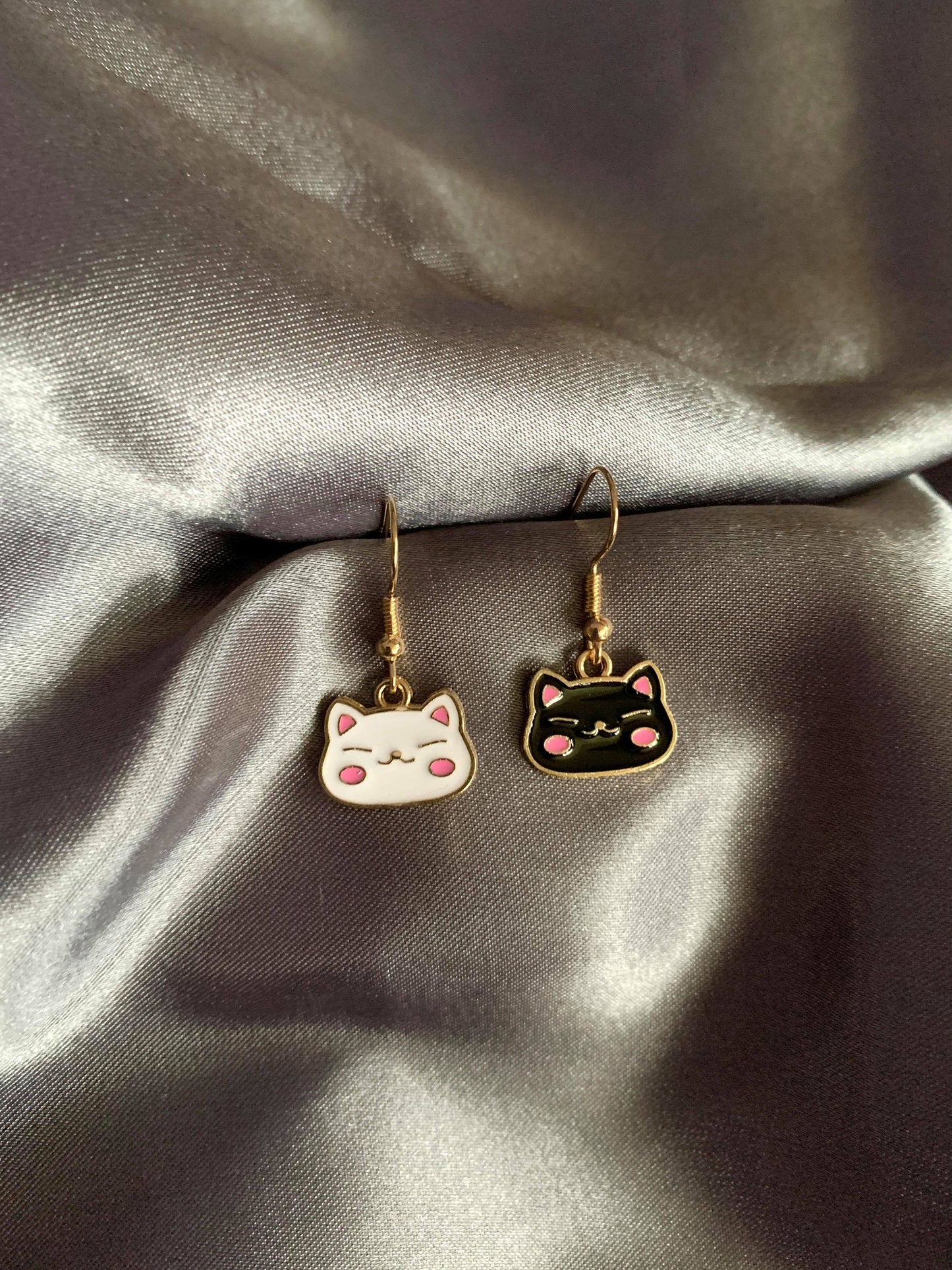 Unique Black and White Cat Earrings
