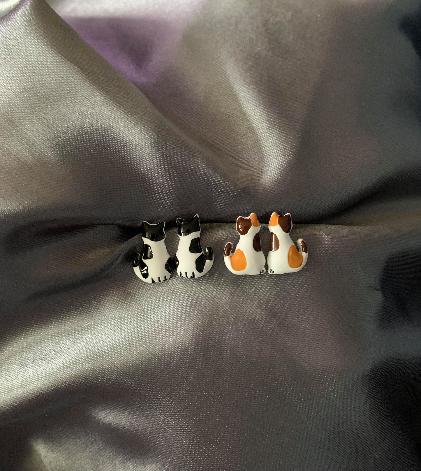 Unique Calico Cat Stud Earrings