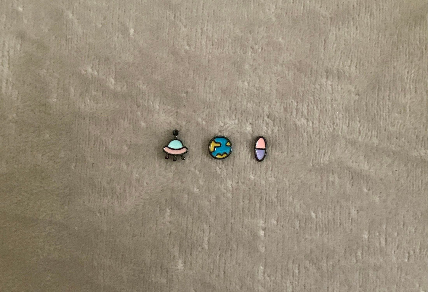Mini Alien UFO Earth Earrings Set Silver Post Earrings