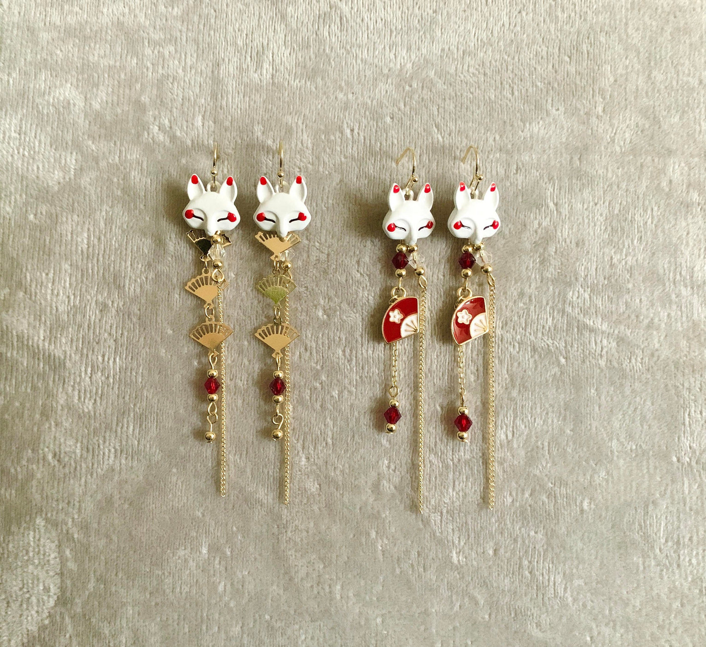 Unique Kitsune Fox Mask Earrings